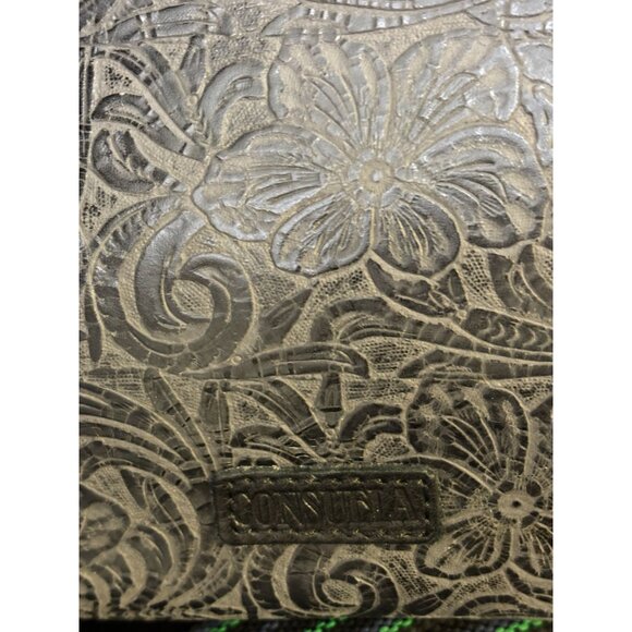 Consuela Black Embossed Crossbody Bag With Adjustable Striped Strap - Picture 7 of 10